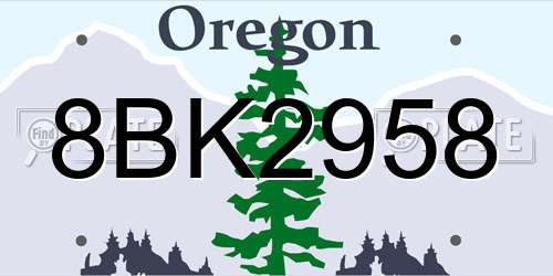 8BK2958 Oregon License Plate