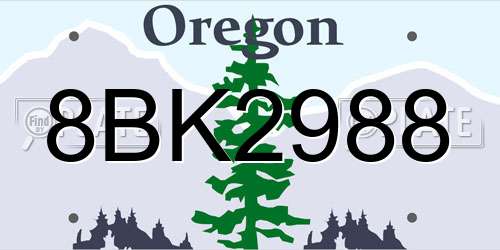 8BK2988 Oregon License Plate