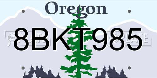 8BKT985 Oregon License Plate