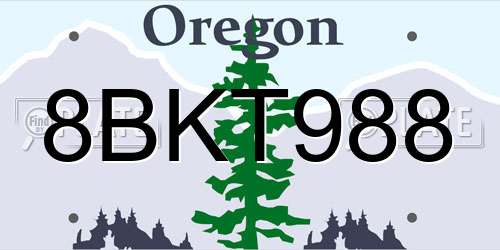 8BKT988 Oregon License Plate