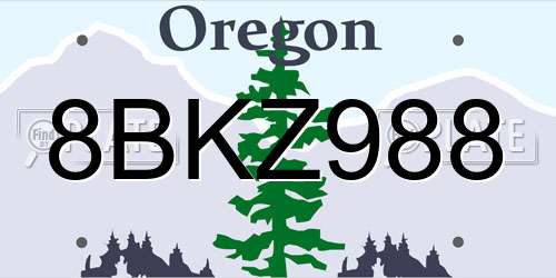 8BKZ988 Oregon License Plate