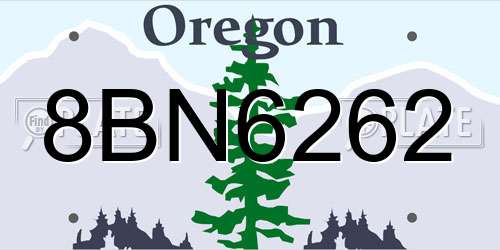 8BN6262 Oregon License Plate