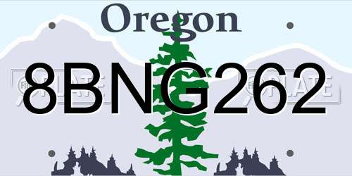 8BNG262 Oregon License Plate