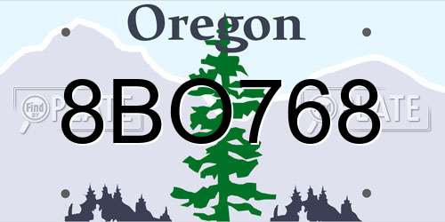 8BO768 Oregon License Plate