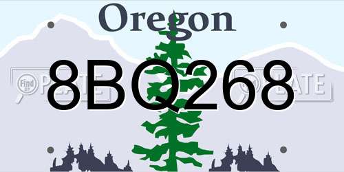 8BQ268 Oregon License Plate