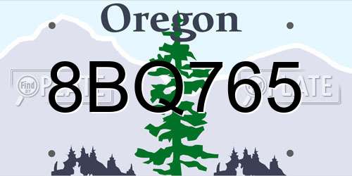 8BQ765 Oregon License Plate