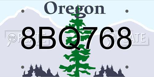 8BQ768 Oregon License Plate