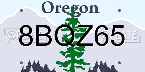 8BQZ65 Oregon License Plate
