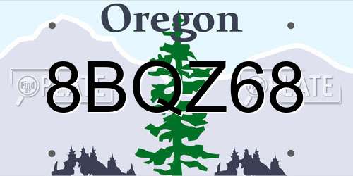 8BQZ68 Oregon License Plate