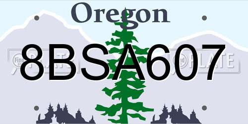 8BSA607 Oregon License Plate