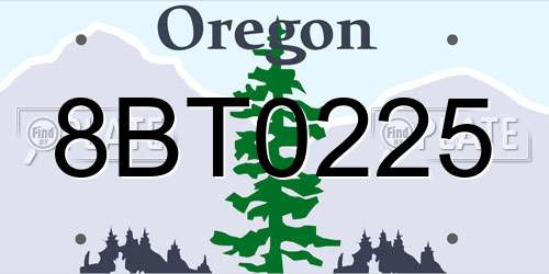 8BT0225 Oregon License Plate