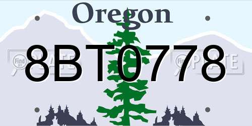 8BT0778 Oregon License Plate