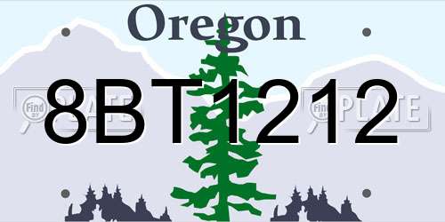8BT1212 Oregon License Plate