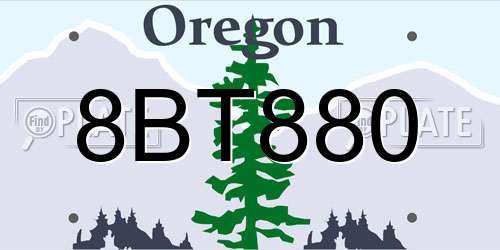 8BT880 Oregon License Plate