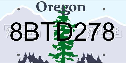 8BTD278 Oregon License Plate
