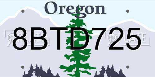 8BTD725 Oregon License Plate