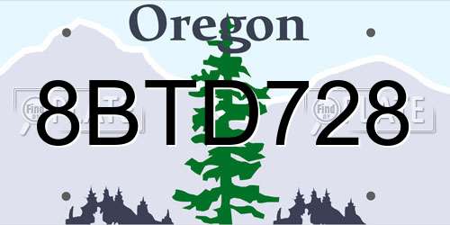 8BTD728 Oregon License Plate