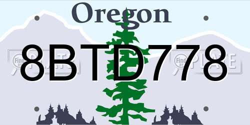 8BTD778 Oregon License Plate