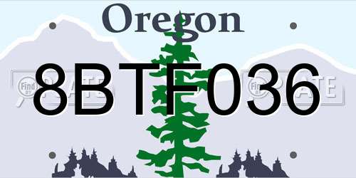 8BTF036 Oregon License Plate