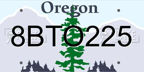 8BTO225 Oregon License Plate