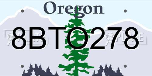 8BTO278 Oregon License Plate