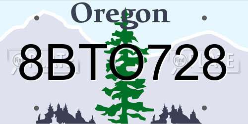 8BTO728 Oregon License Plate