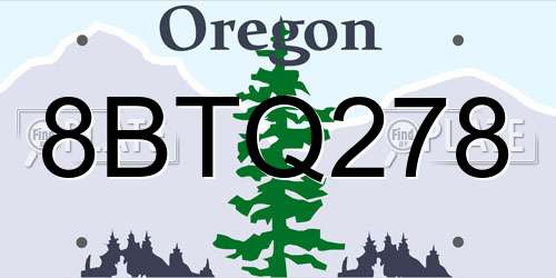 8BTQ278 Oregon License Plate