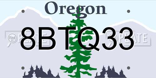 8BTQ33 Oregon License Plate