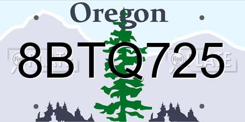 8BTQ725 Oregon License Plate