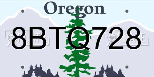 8BTQ728 Oregon License Plate