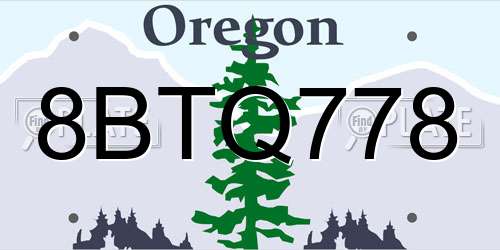 8BTQ778 Oregon License Plate