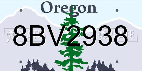 8BV2938 Oregon License Plate