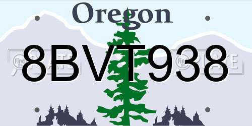 8BVT938 Oregon License Plate