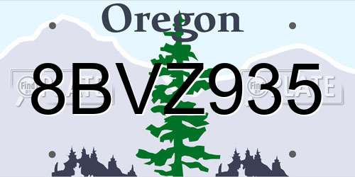 8BVZ935 Oregon License Plate