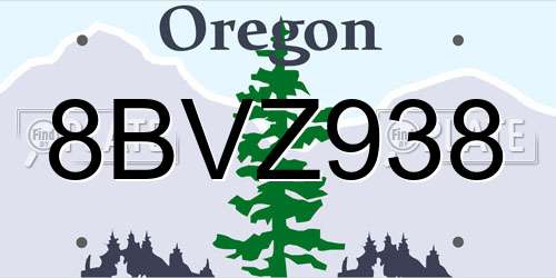 8BVZ938 Oregon License Plate