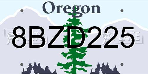 8BZD225 Oregon License Plate