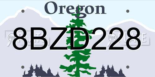 8BZD228 Oregon License Plate