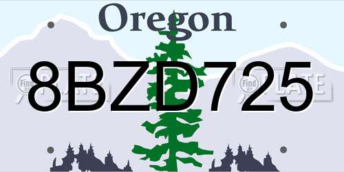 8BZD725 Oregon License Plate