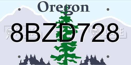 8BZD728 Oregon License Plate