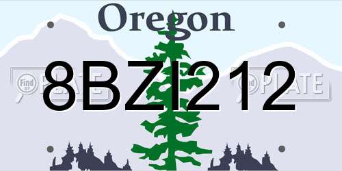 8BZI212 Oregon License Plate
