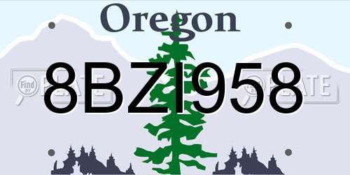 8BZI958 Oregon License Plate