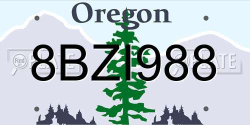 8BZI988 Oregon License Plate