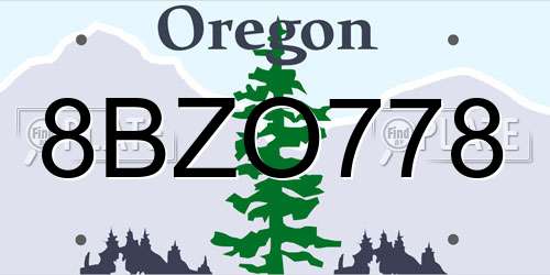 8BZO778 Oregon License Plate