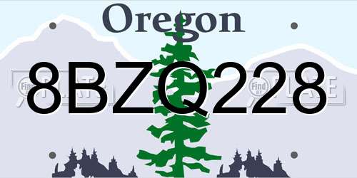8BZQ228 Oregon License Plate