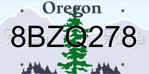 8BZQ278 Oregon License Plate