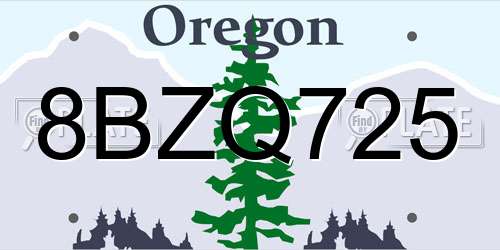 8BZQ725 Oregon License Plate