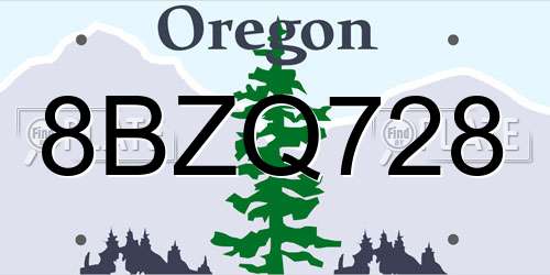 8BZQ728 Oregon License Plate