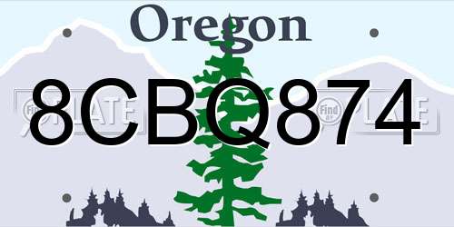 8CBQ874 Oregon License Plate