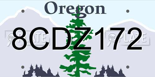 8CDZ172 Oregon License Plate