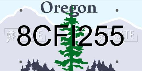 8CFI255 Oregon License Plate